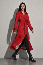 Women's Coat Belted Trench Double-Breasted Front