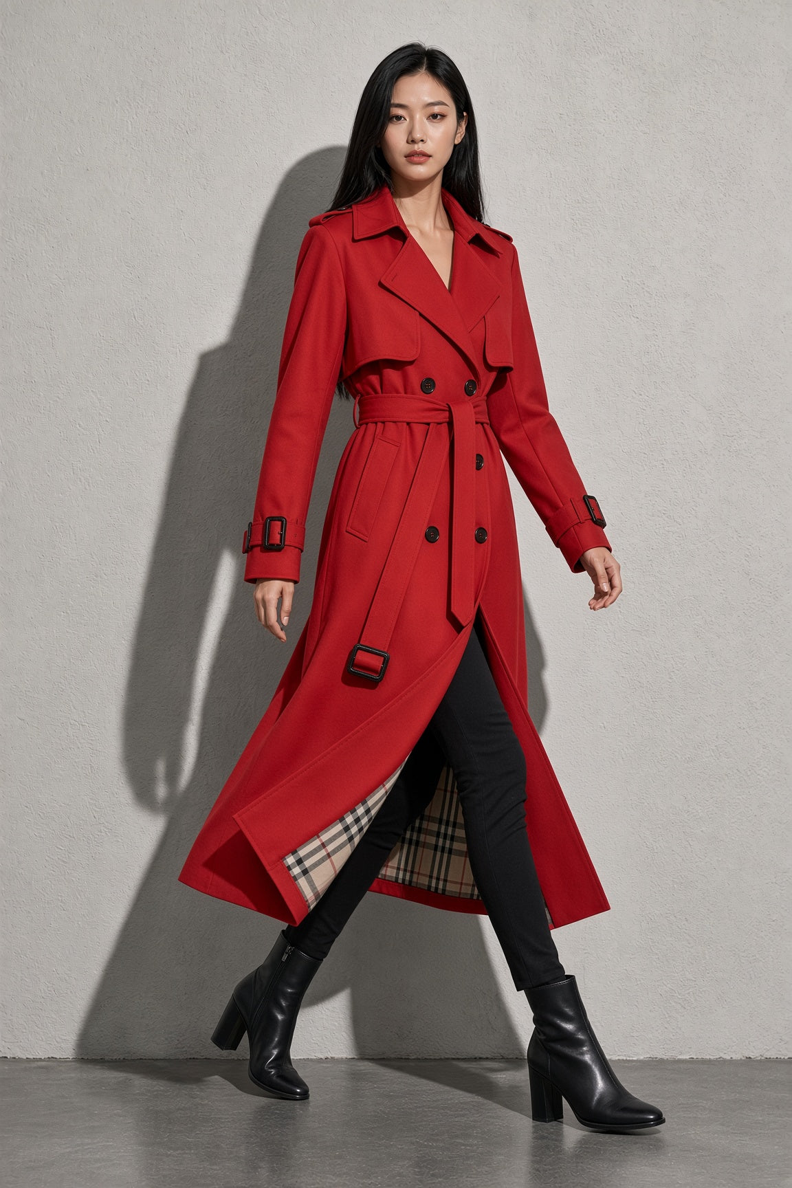 Women's Coat Belted Trench Double-Breasted Front