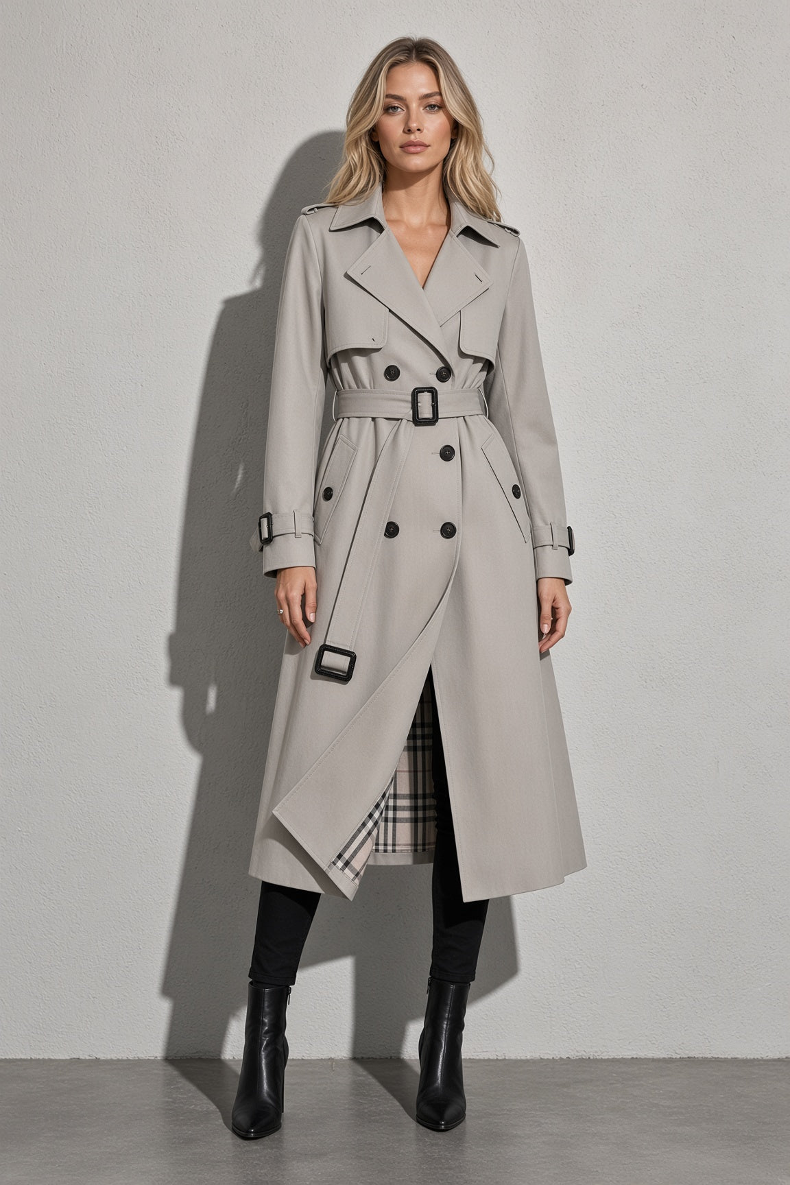 Women's Coat Belted Trench Double-Breasted Front