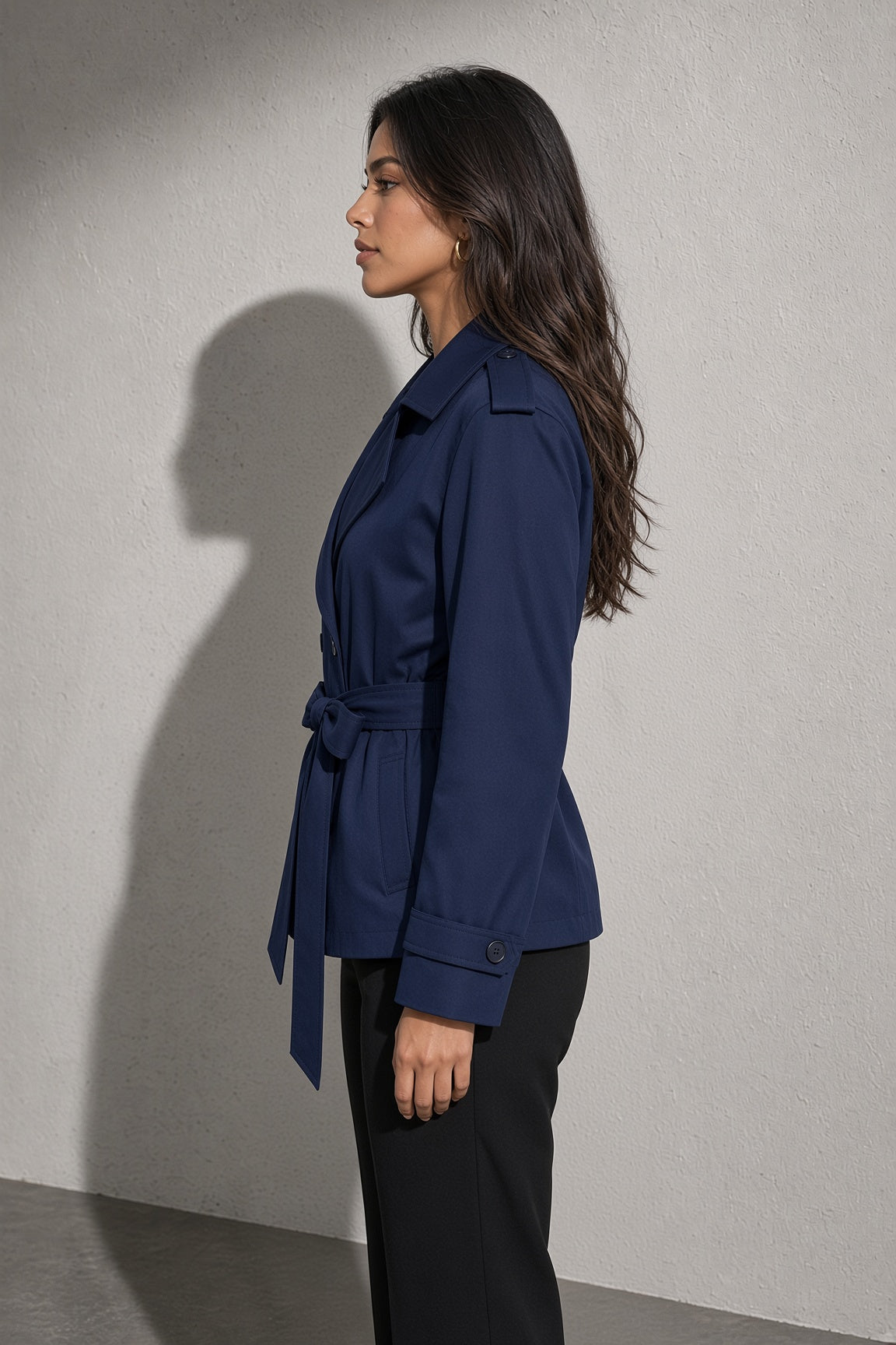 Women's Coat Belted Trench Double-Breasted Front
