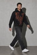 Men's black winged skeleton graphic hoodie walking view