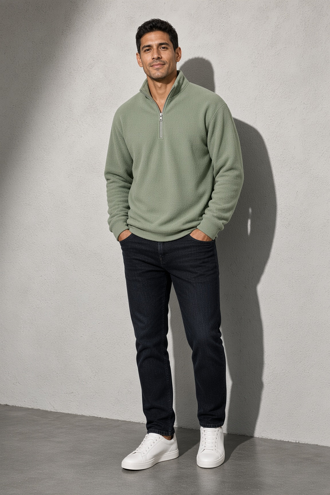 Men's Sweatshirt Quarter-Zip Stand Collar