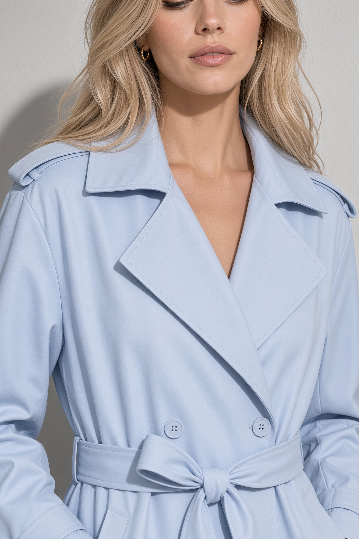 Women's Coat Belted Trench Double-Breasted Front
