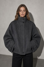 Maia | Women's High Neck Button Front Wool Blend Jacket