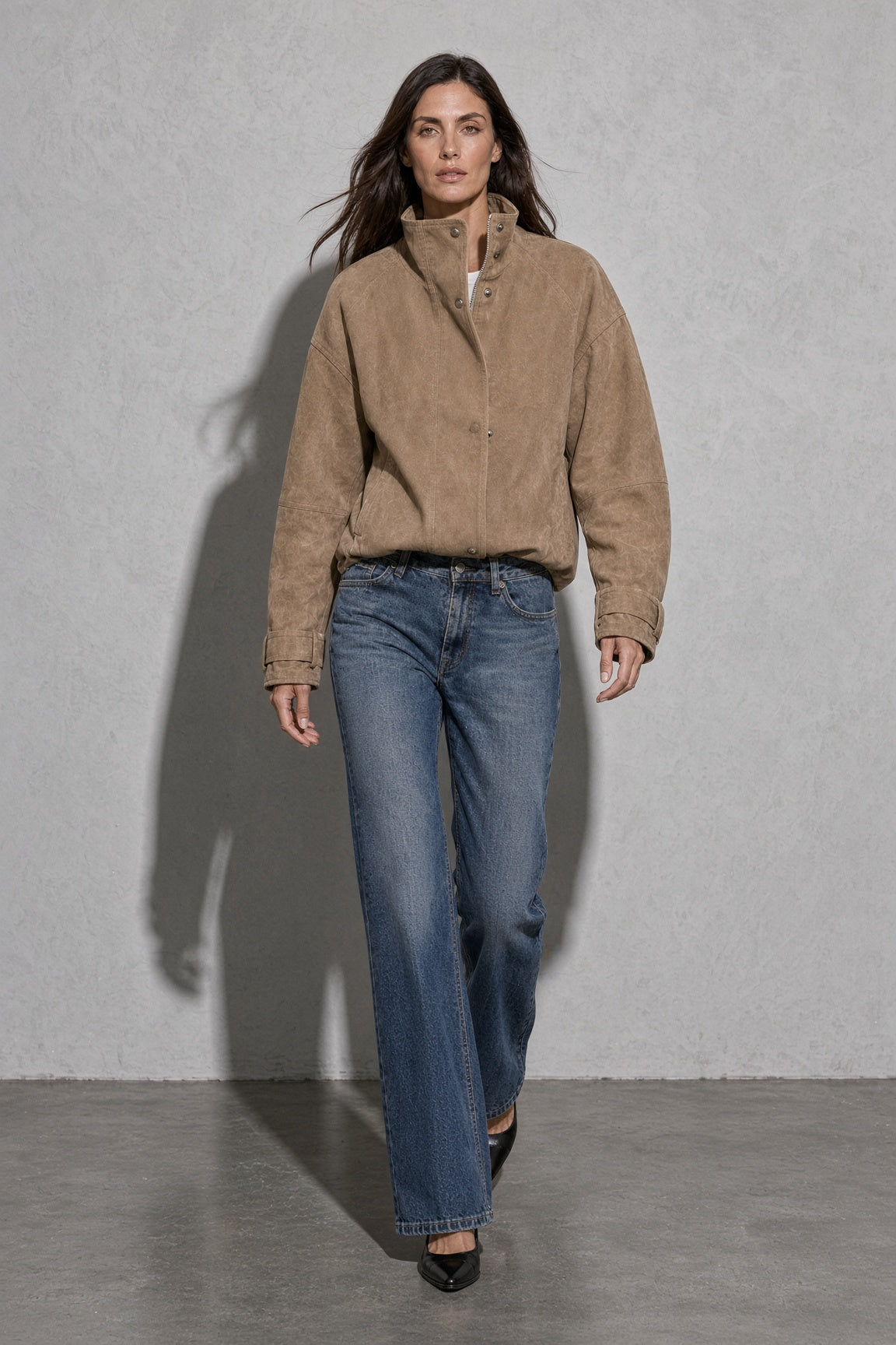 Women's Jacket Suede-Look Stand Collar