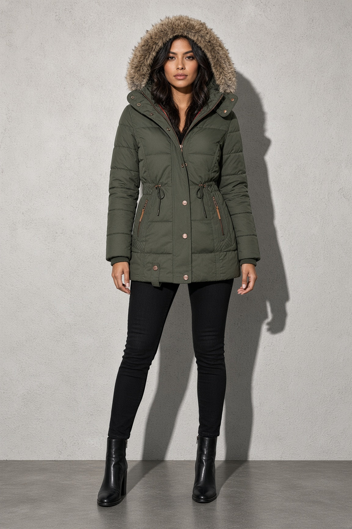 Women's Jacket Puffer Faux Fur Trim