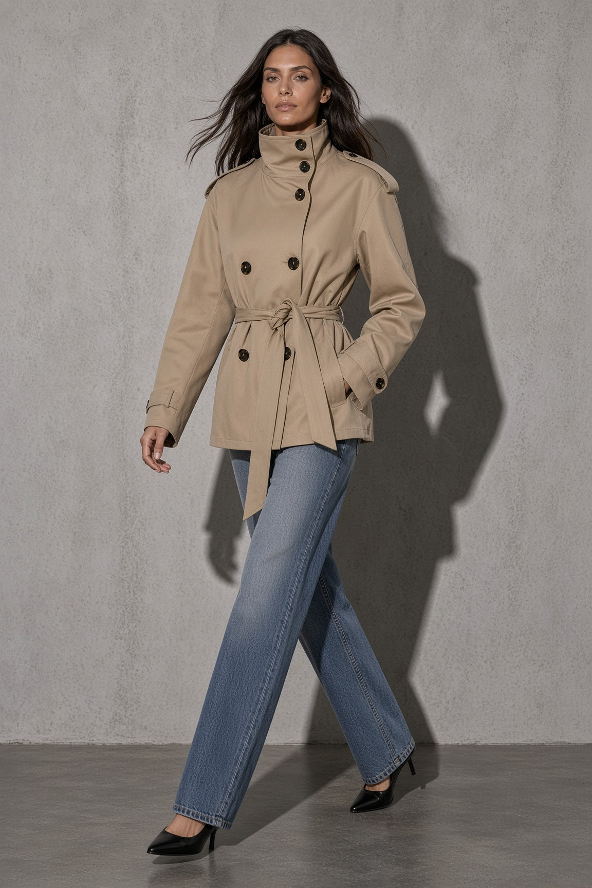 Women's Jacket Cropped Trench Turtle Neck