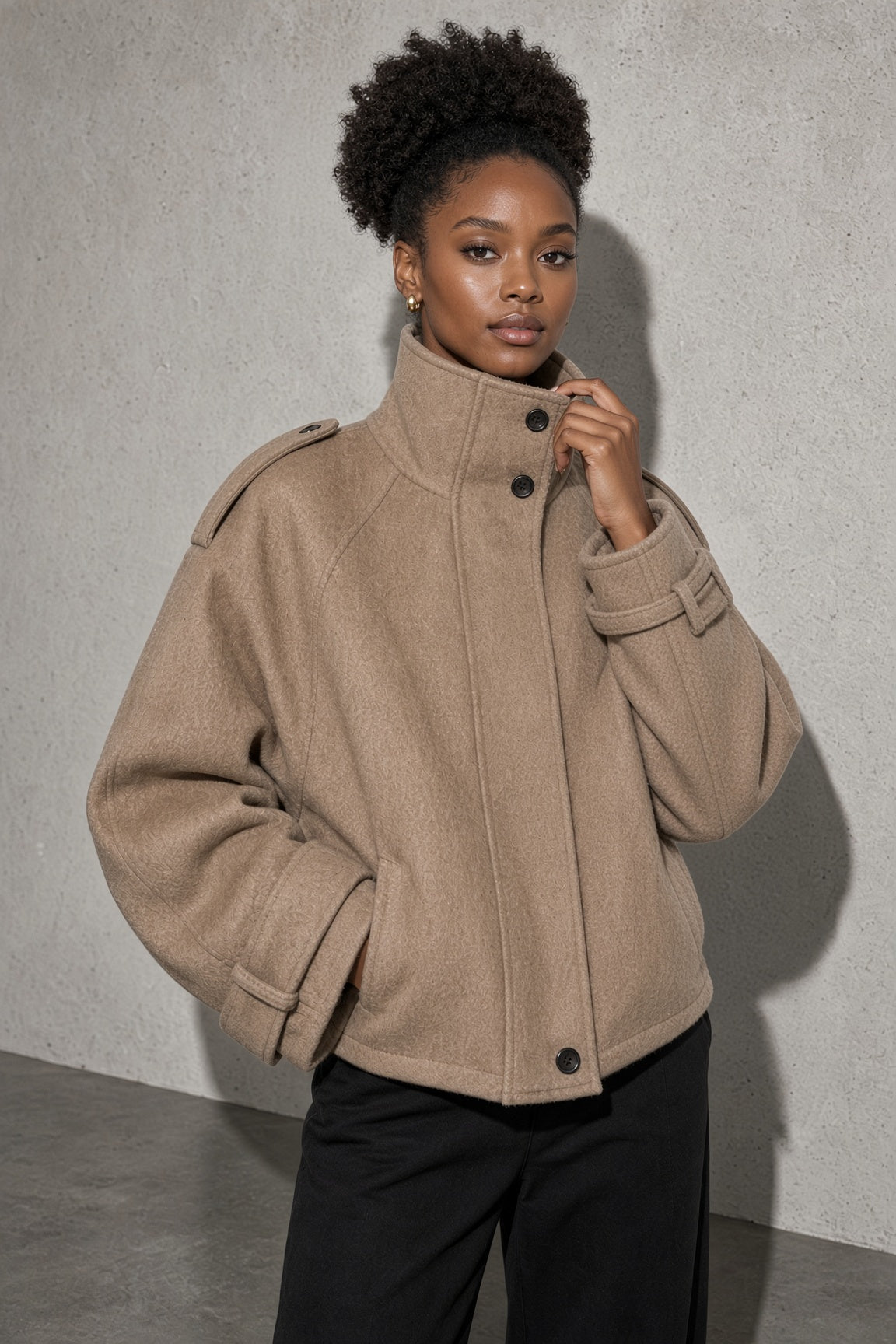 Maia | Women's High Neck Button Front Wool Blend Jacket