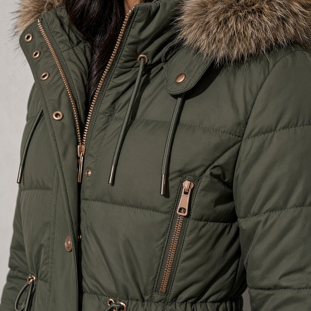 Women's Jacket Puffer Faux Fur Trim