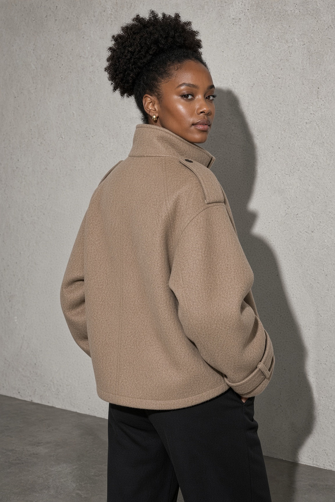 Maia | Women's High Neck Button Front Wool Blend Jacket
