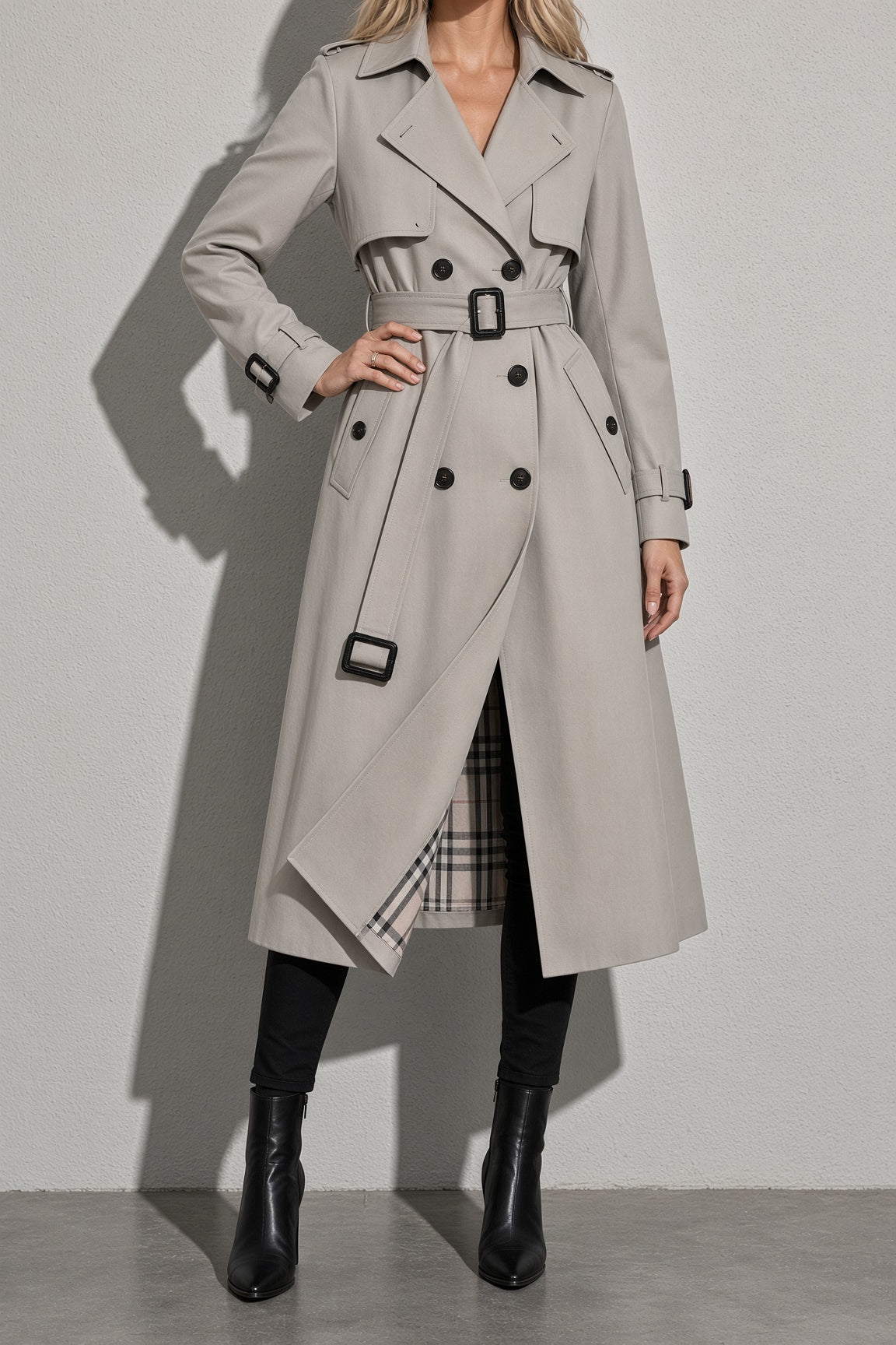 Women's Coat Belted Trench Double-Breasted Front