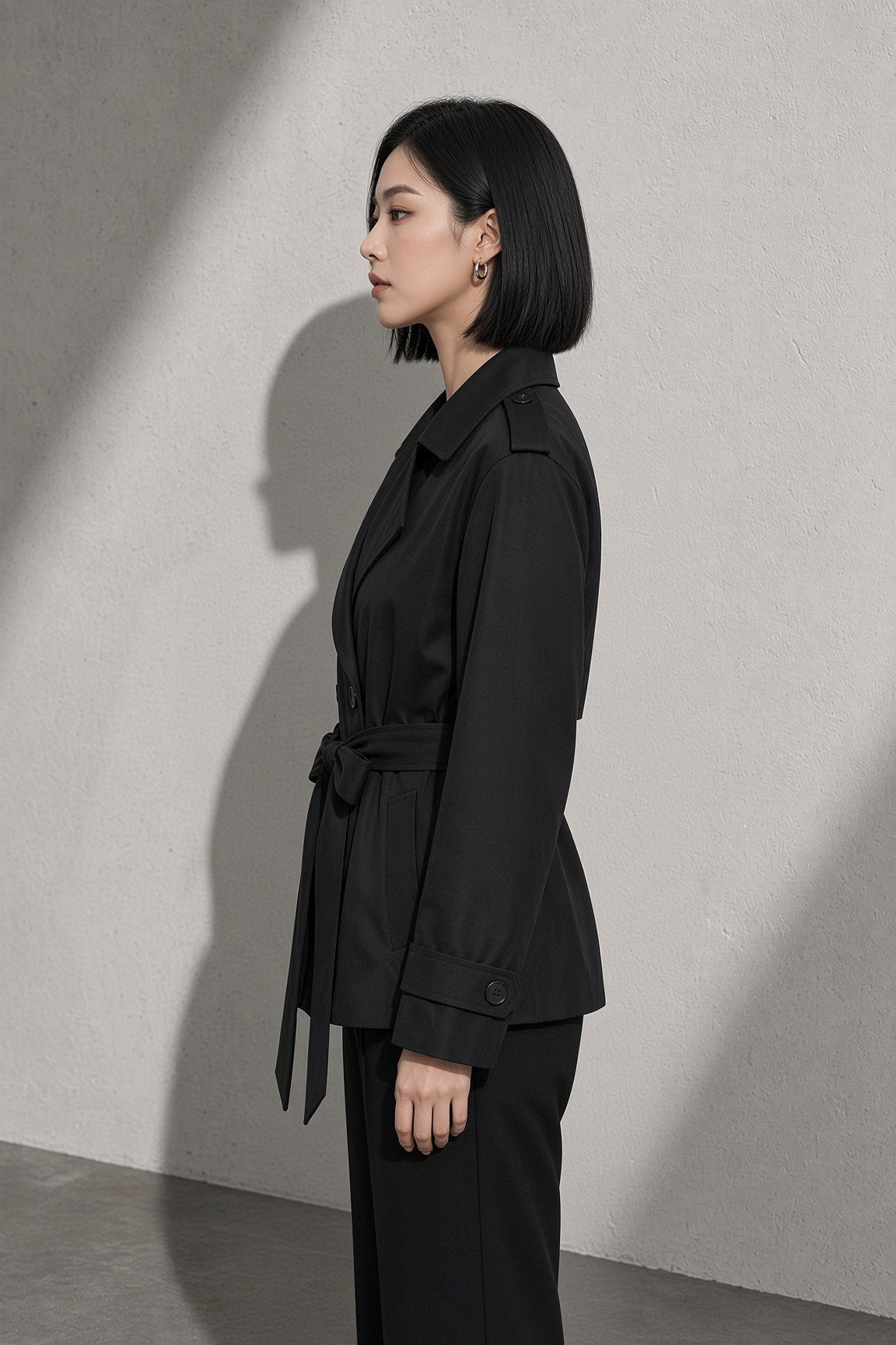 Women's Coat Belted Trench Double-Breasted Front