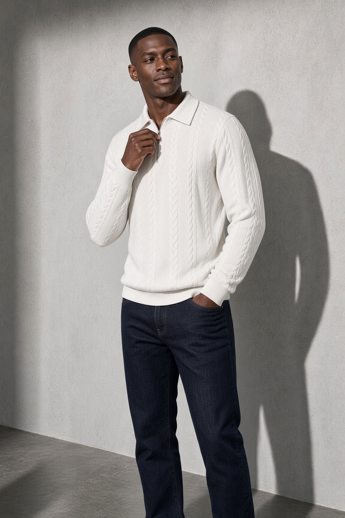 Men's Sweater Collared Quarter-Zip Textured Knit