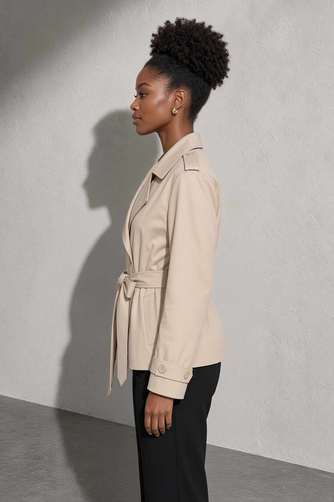 Women's Coat Belted Trench Double-Breasted Front