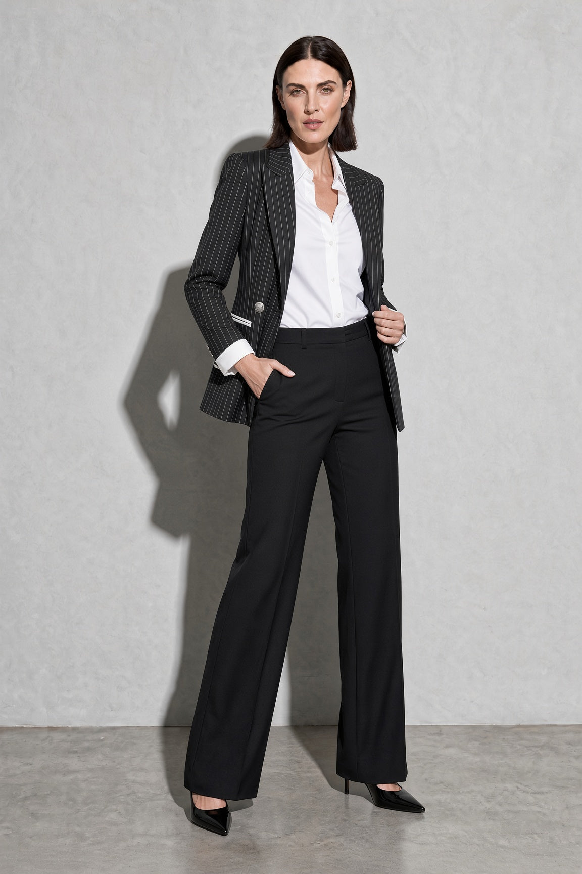 Women's Blazer Pinstripe Contrast Lapel