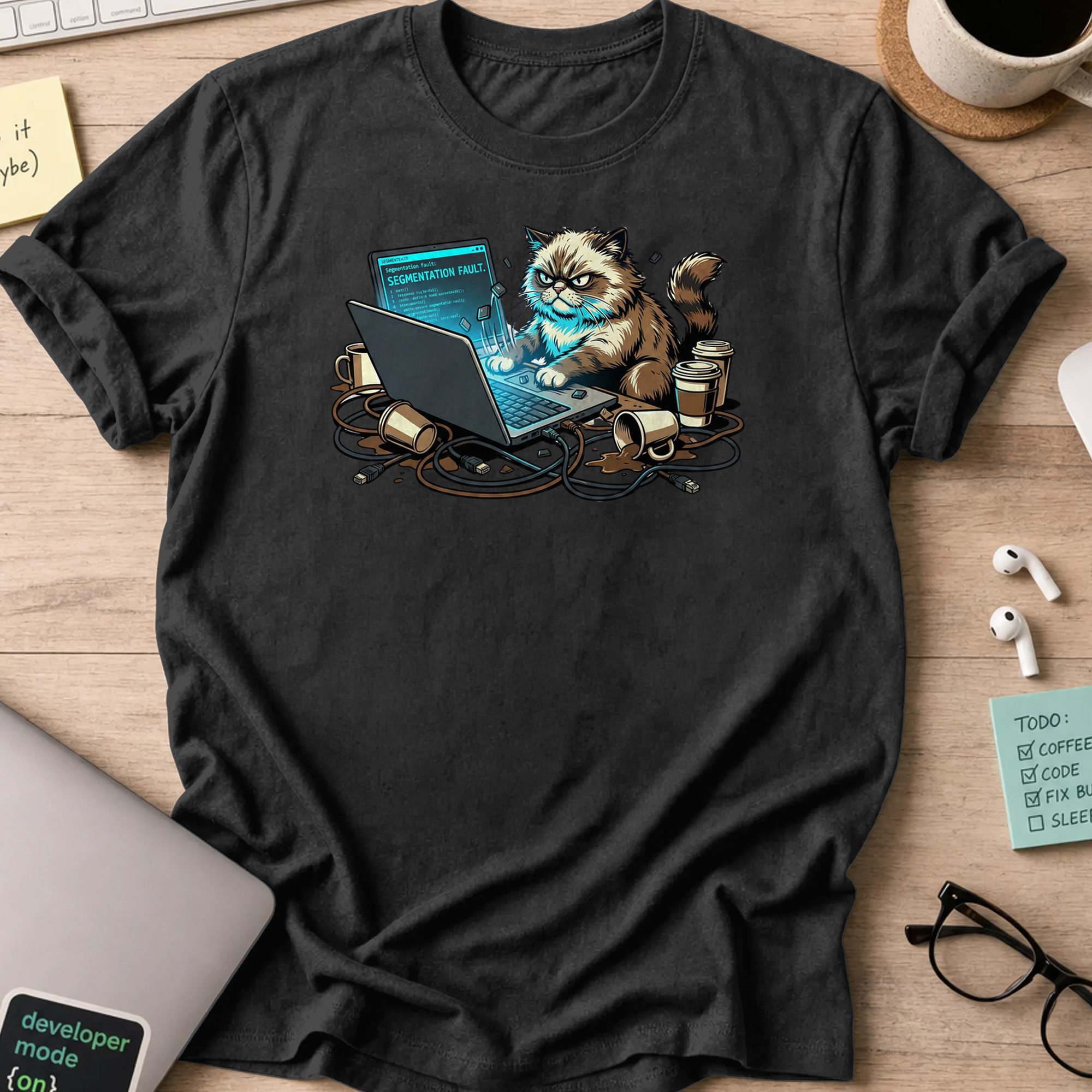 grumpy coder cat shirt - Black