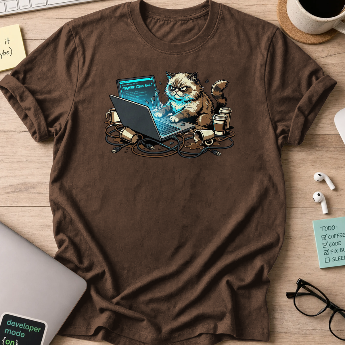 grumpy coder cat shirt - Dark Chocolate