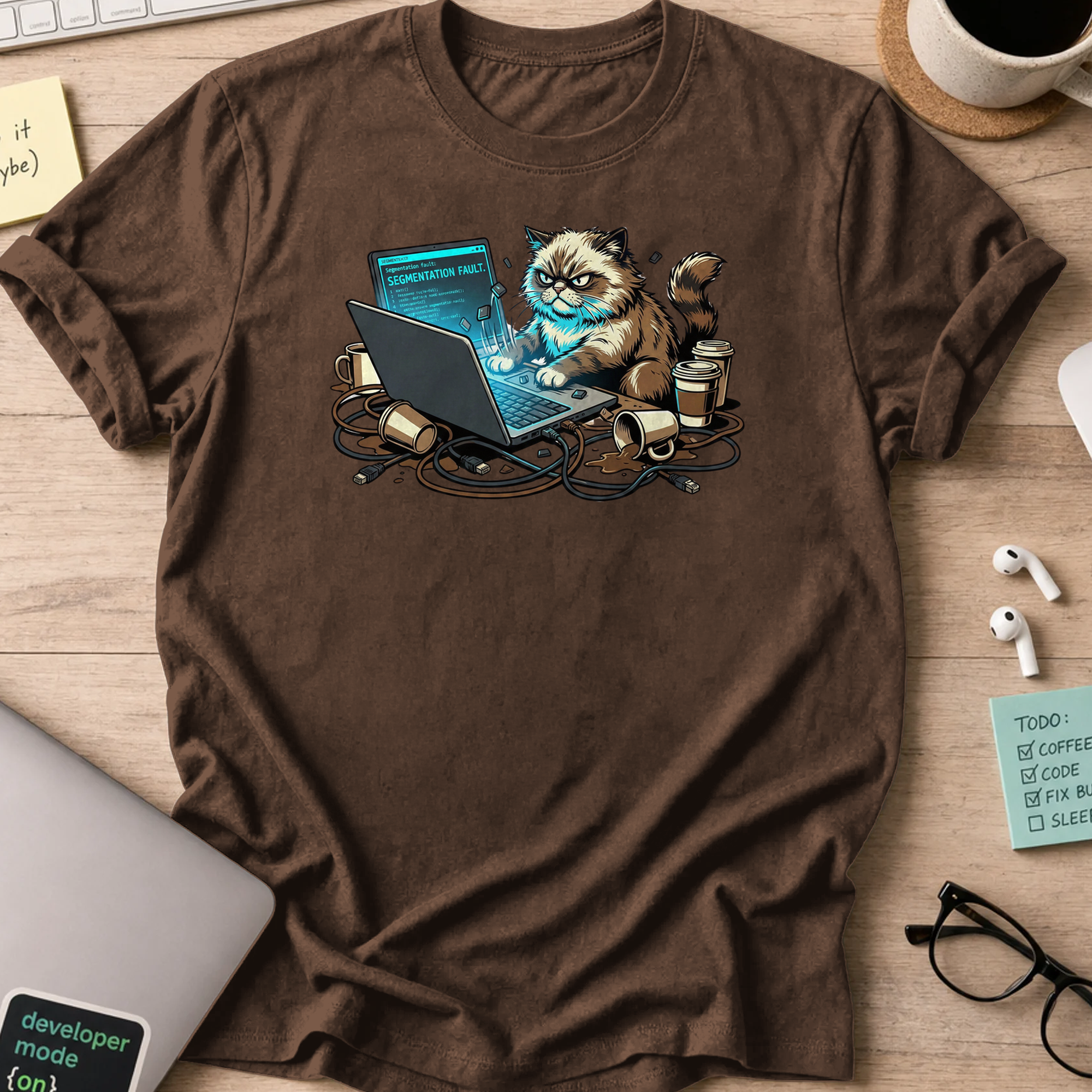 grumpy coder cat shirt - Dark Chocolate