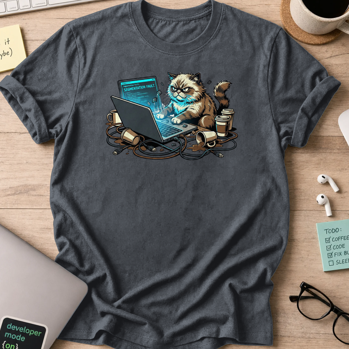 grumpy coder cat shirt - Dark Heather