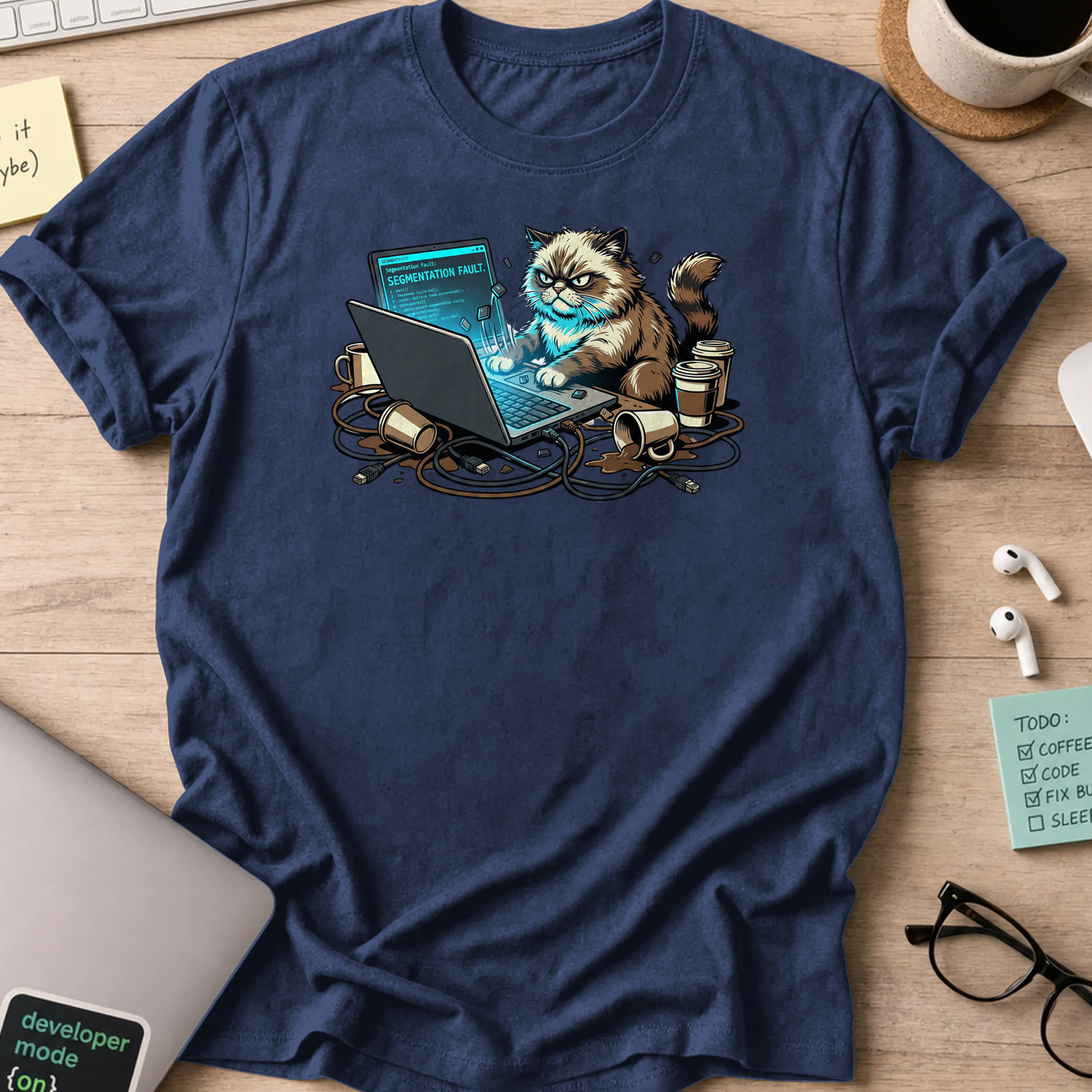 grumpy coder cat shirt - Navy
