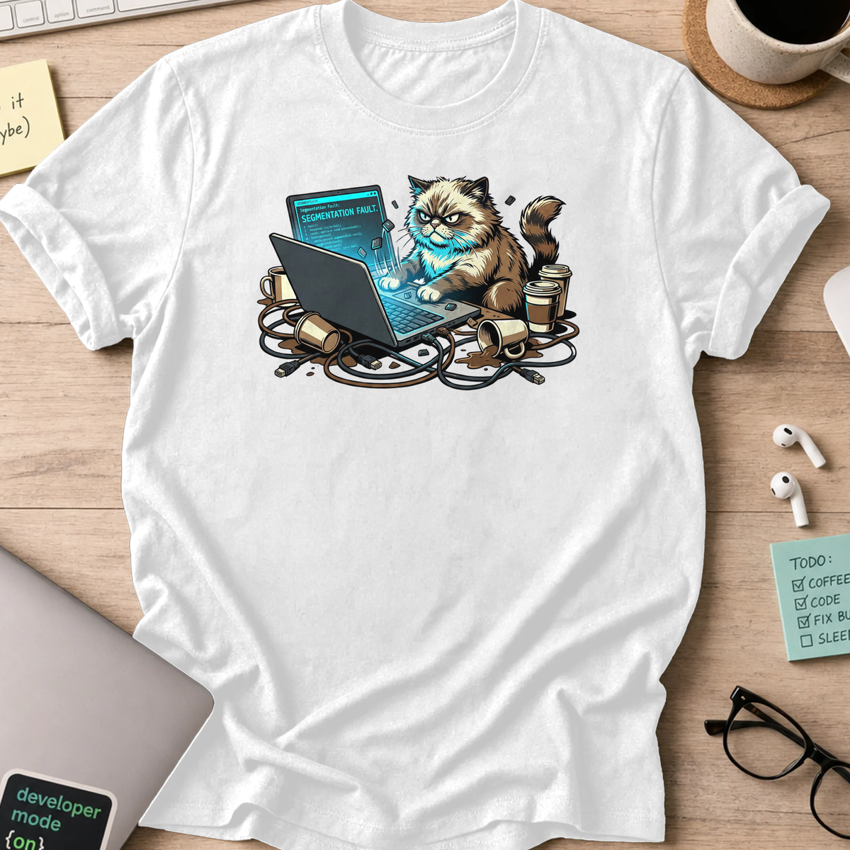 grumpy coder cat shirt - White