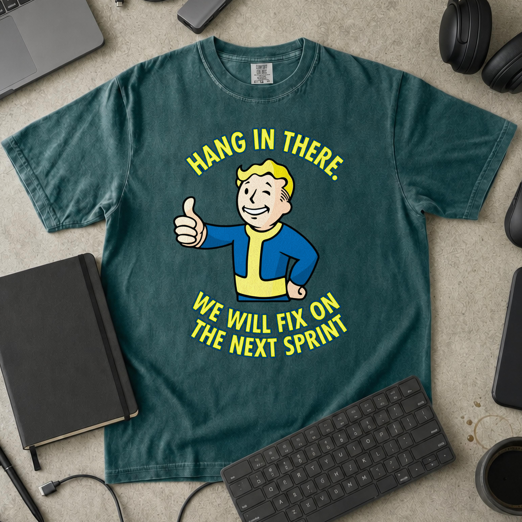 Hang In There Next Sprint Premium Shirt — blue spruce Premium Shirt mock-up