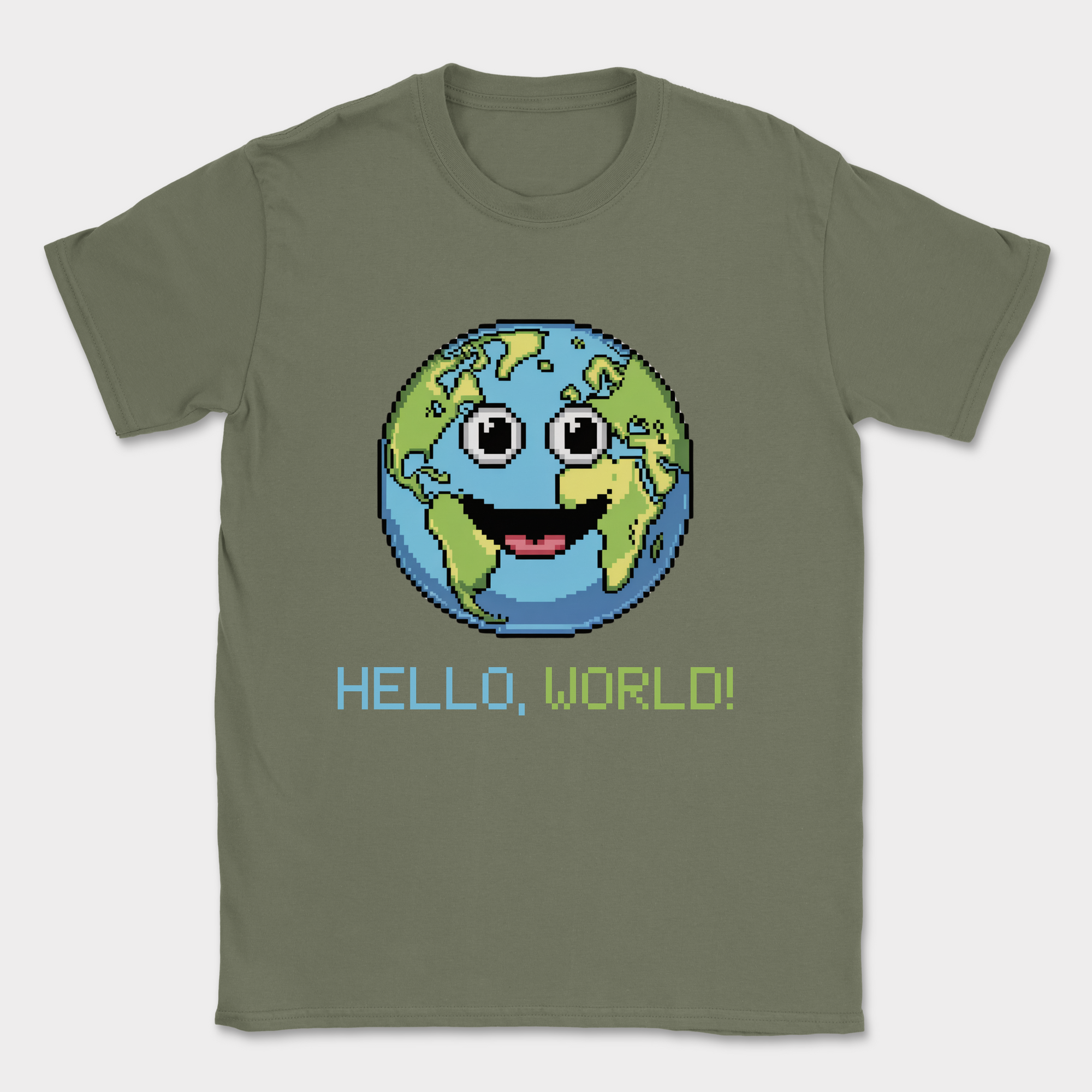 hello world earth shirt — Military Green
