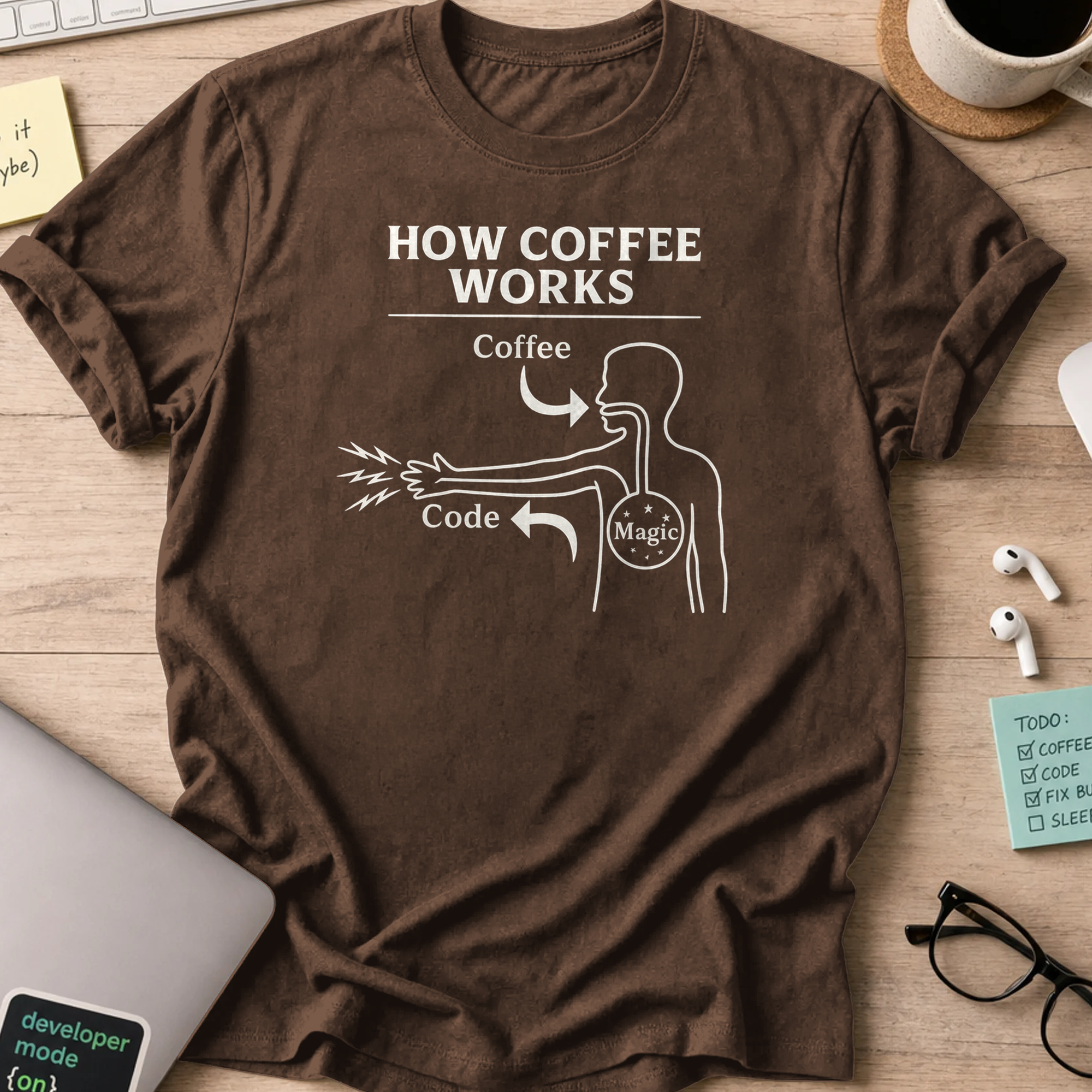 how coffee works shirt - Dark Chocolate