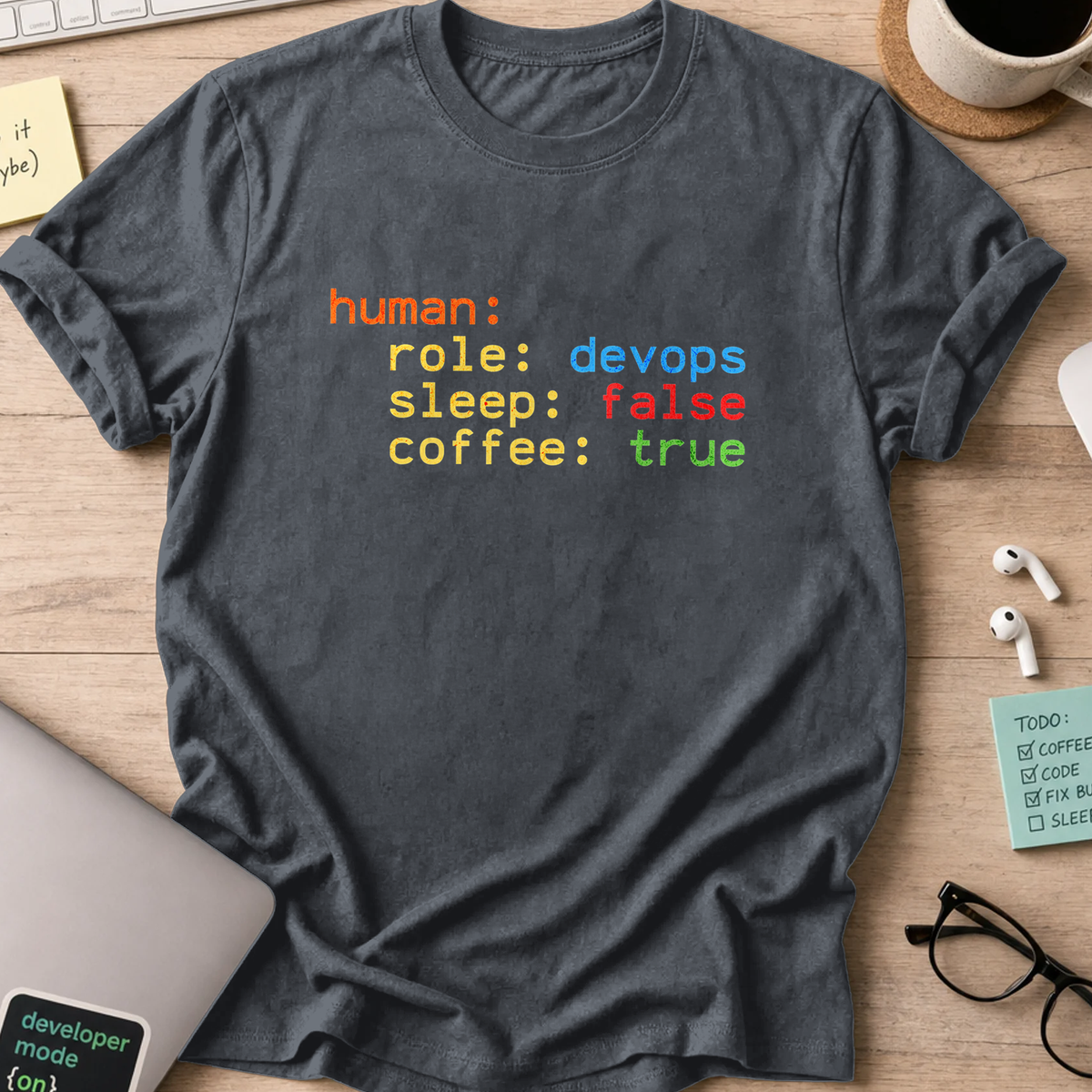human devops json shirt - Dark Heather