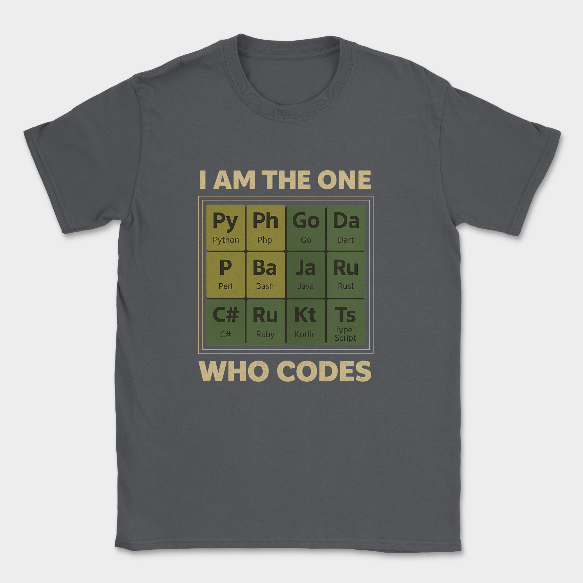 i am the one who codes shirt — Dark Heather Grey