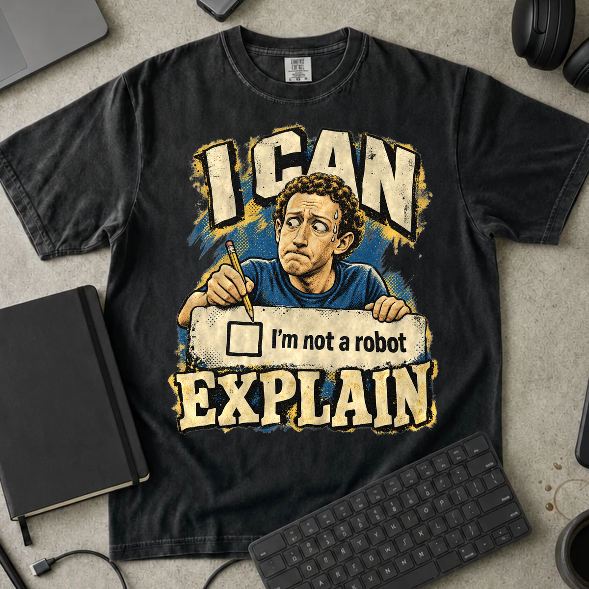 I Can Explain Shirt — Black Comfort Colors 1717 flat lay