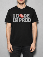 i code in prod text Graphic IT Nerd T-Shirt – Black detail