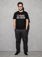 i code in prod text Graphic IT Nerd T-Shirt – Black full