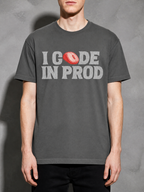 i code in prod text Graphic IT Nerd T-Shirt – Pepper detail