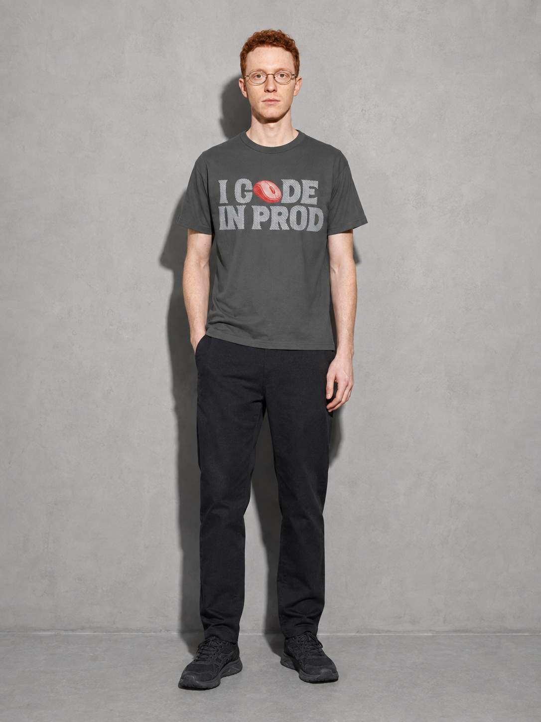 i code in prod text Graphic IT Nerd T-Shirt – Pepper full