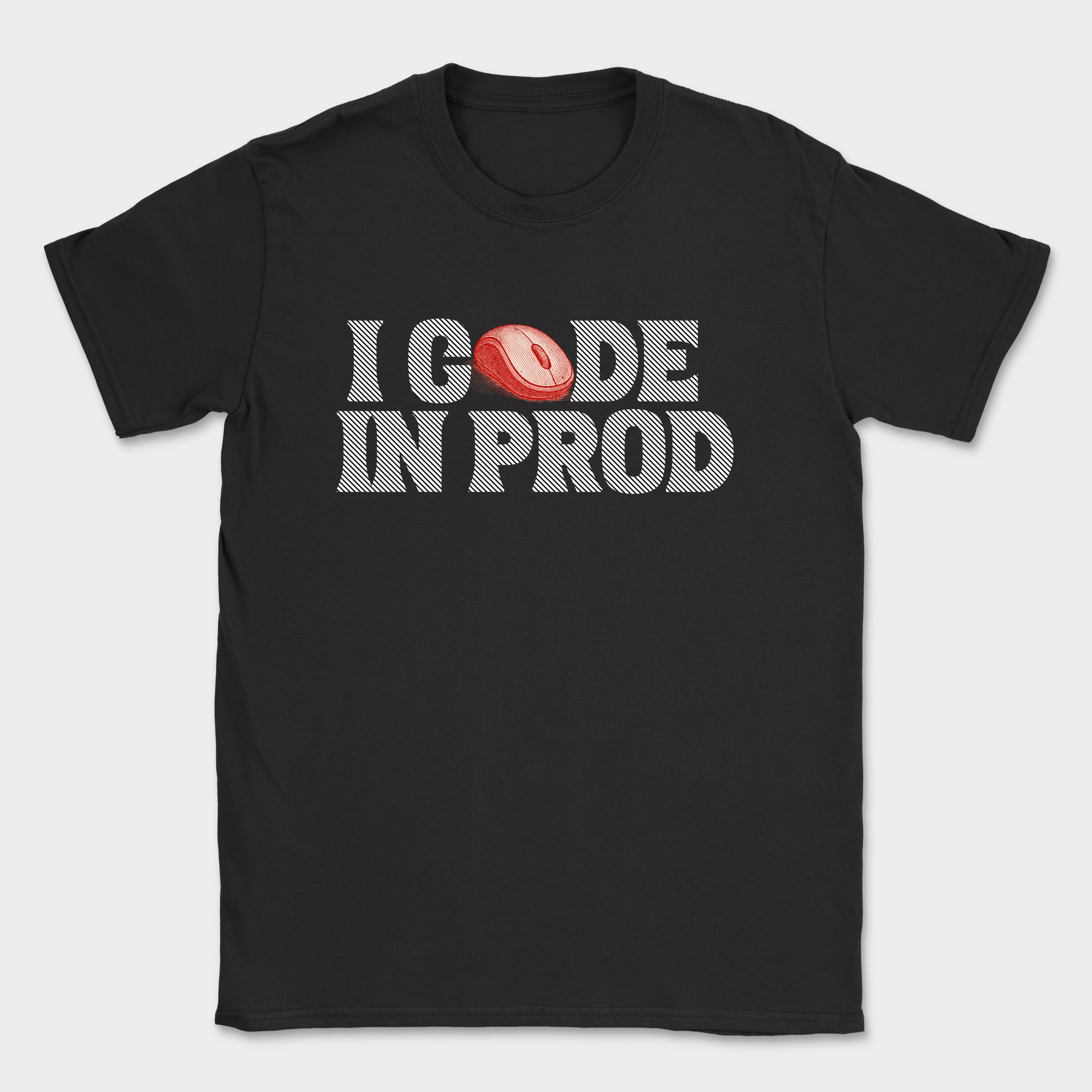i code in prod text shirt — Black