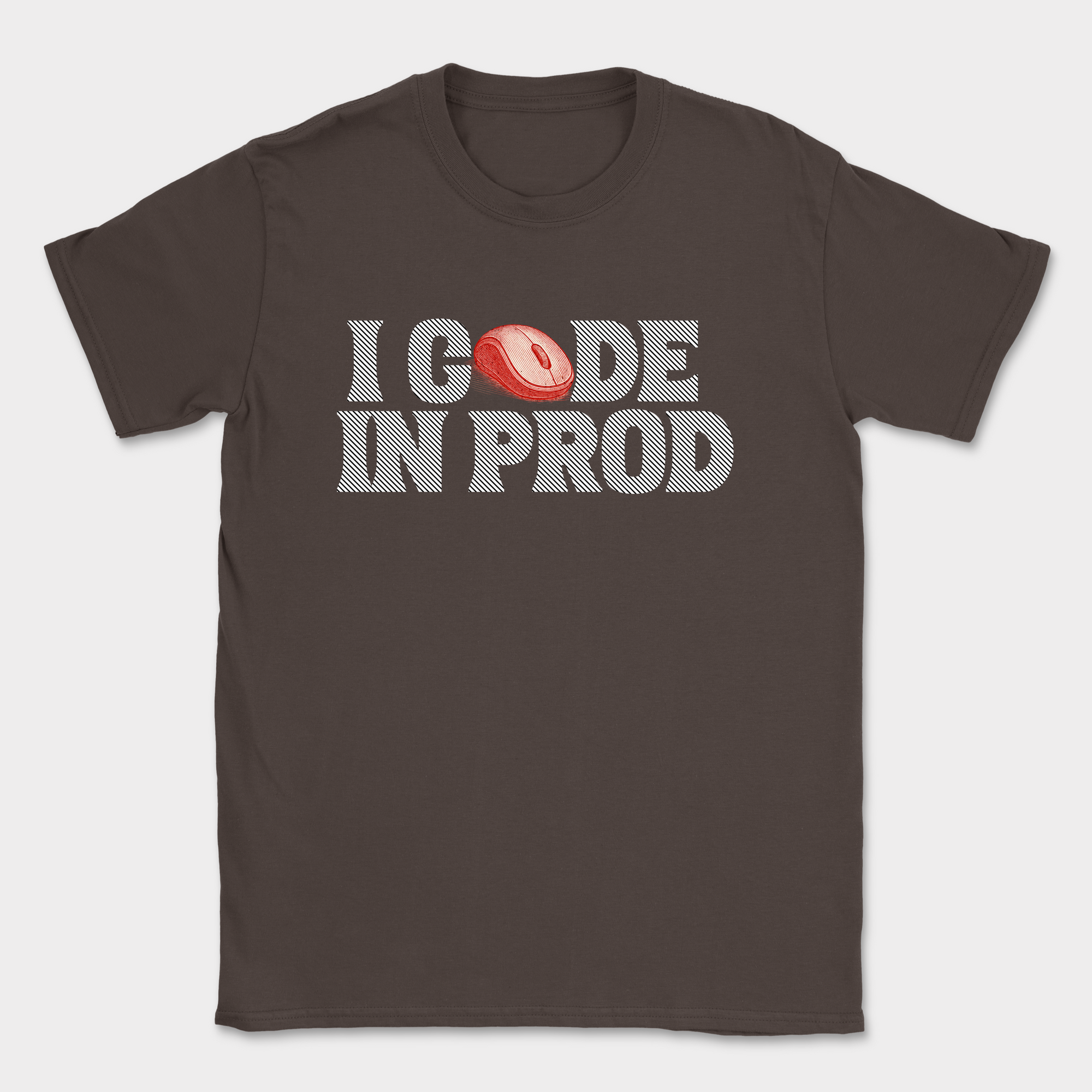 i code in prod text shirt — Dark Chocolate