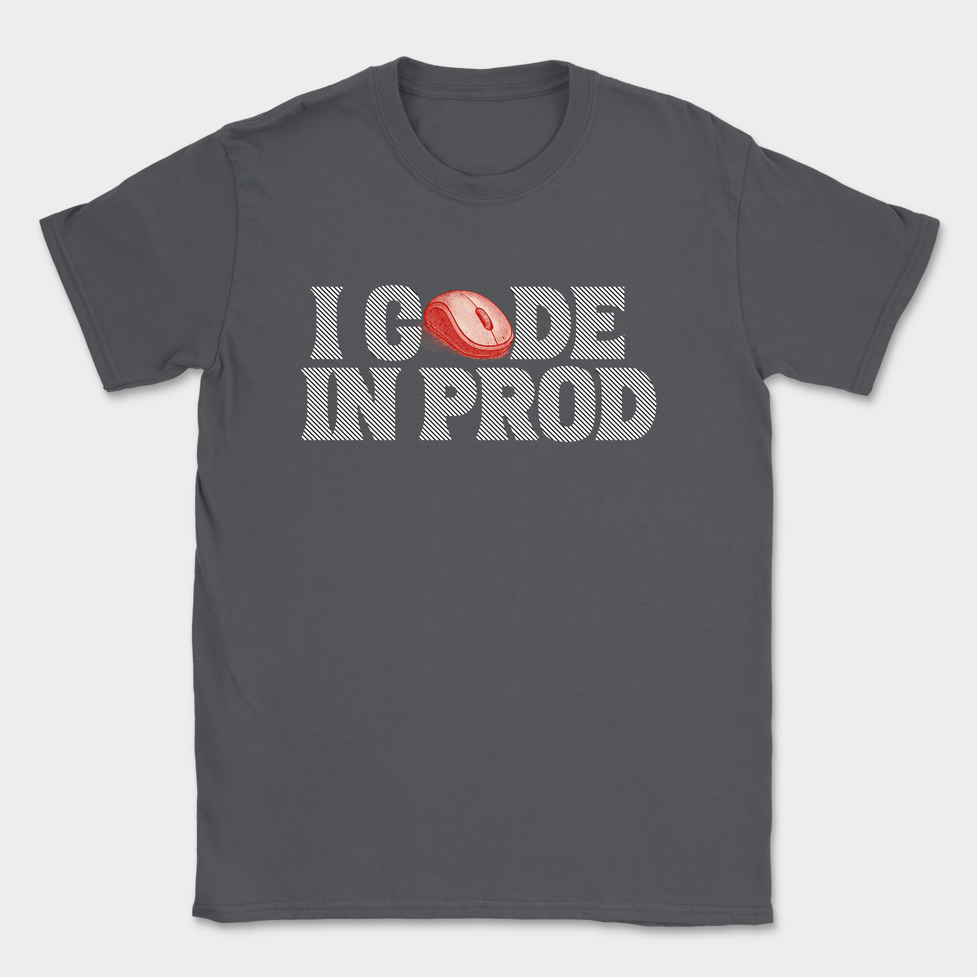 i code in prod text shirt — Dark Heather Grey