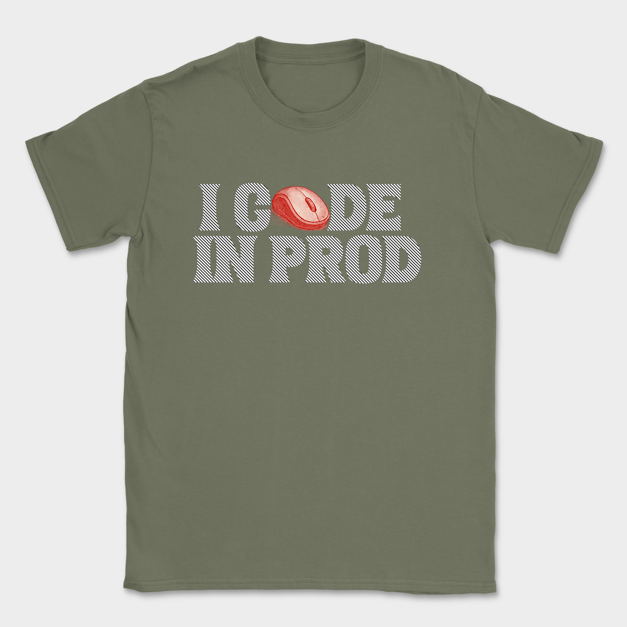 i code in prod text shirt — Military Green