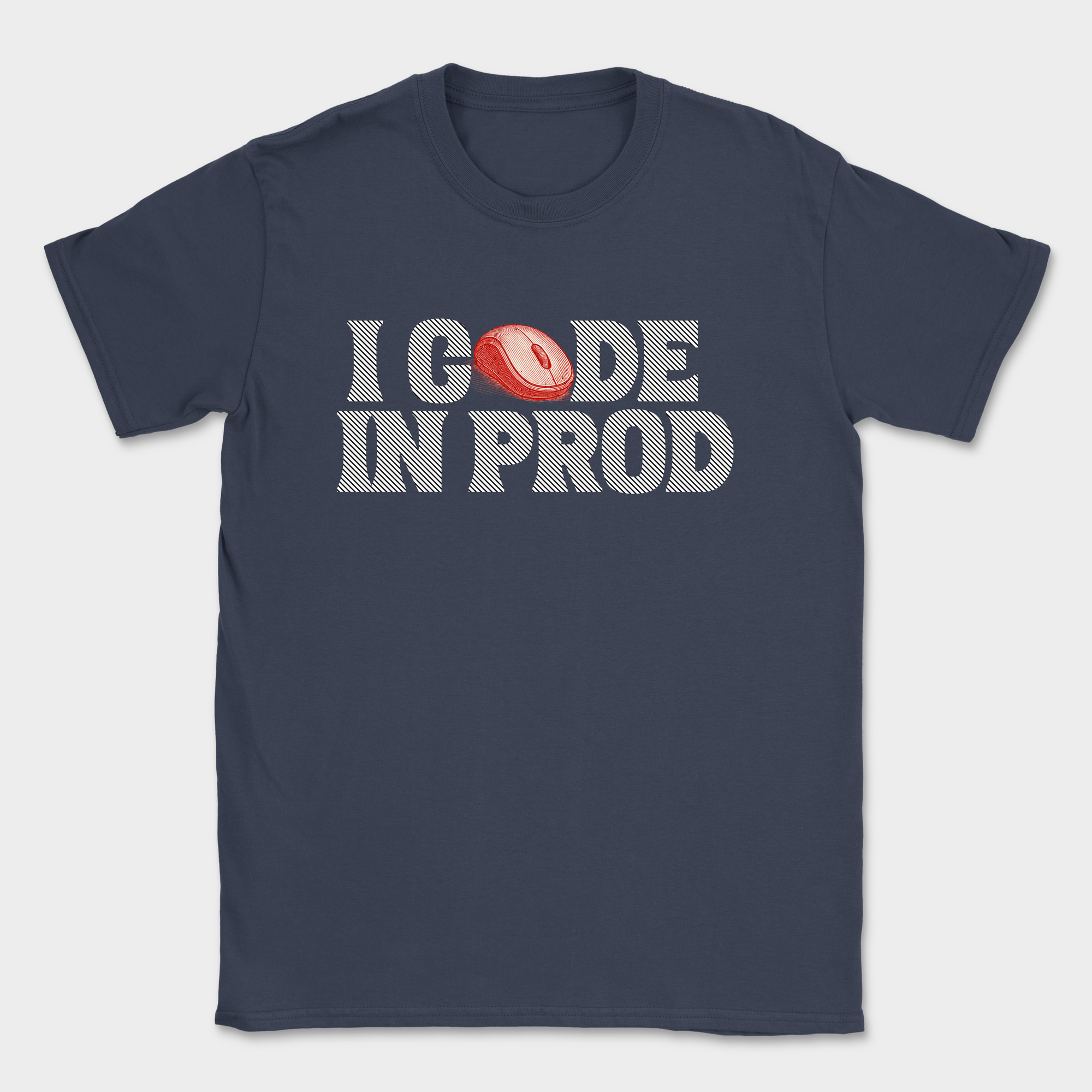 i code in prod text shirt — Navy