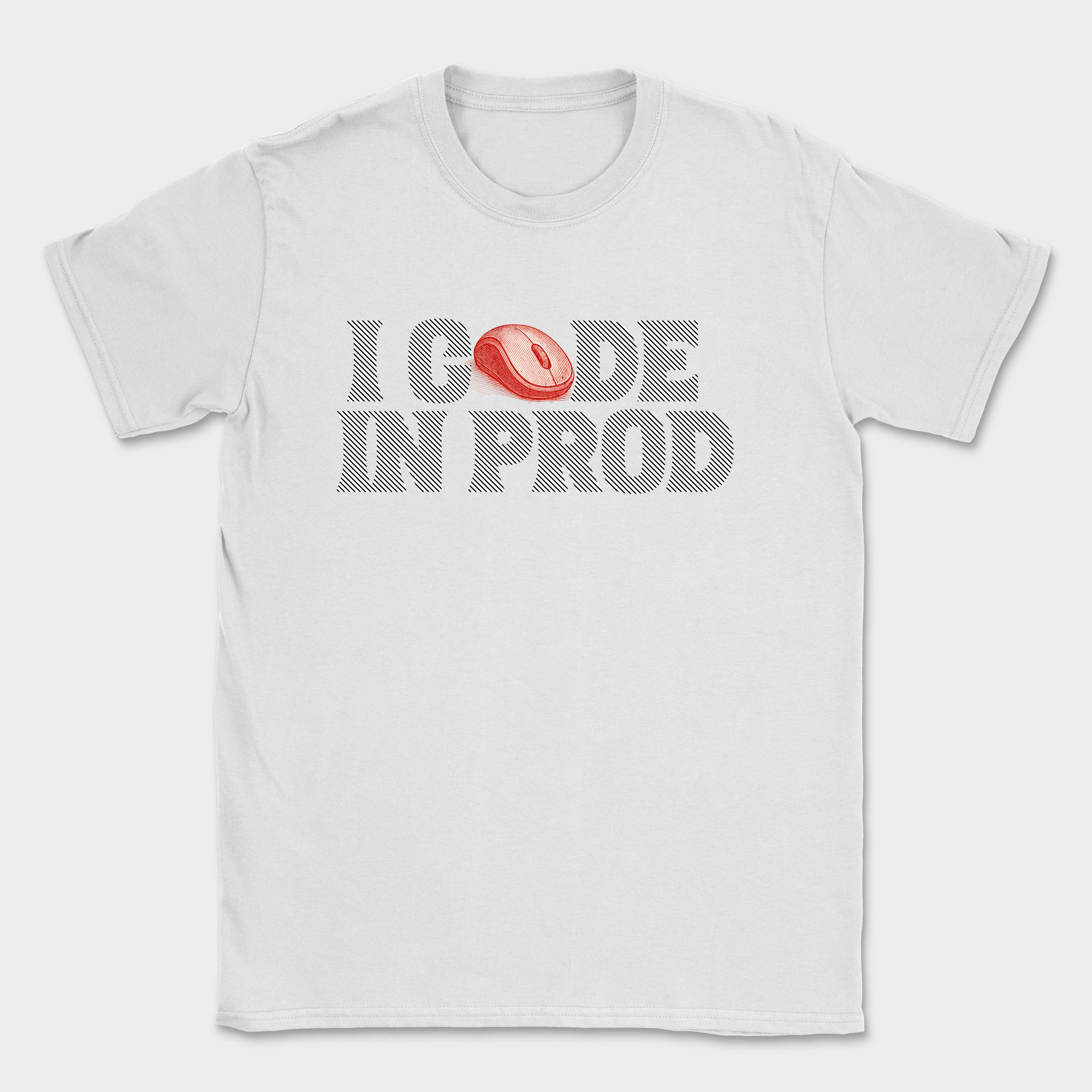 i code in prod text shirt — White