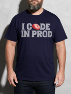 i code in prod text Graphic IT Nerd T-Shirt – True Navy detail