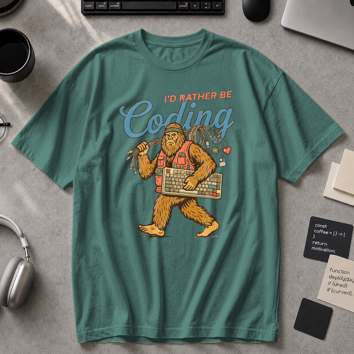 I'd Rather Be Coding Bigfoot Premium Shirt - Blue Spruce