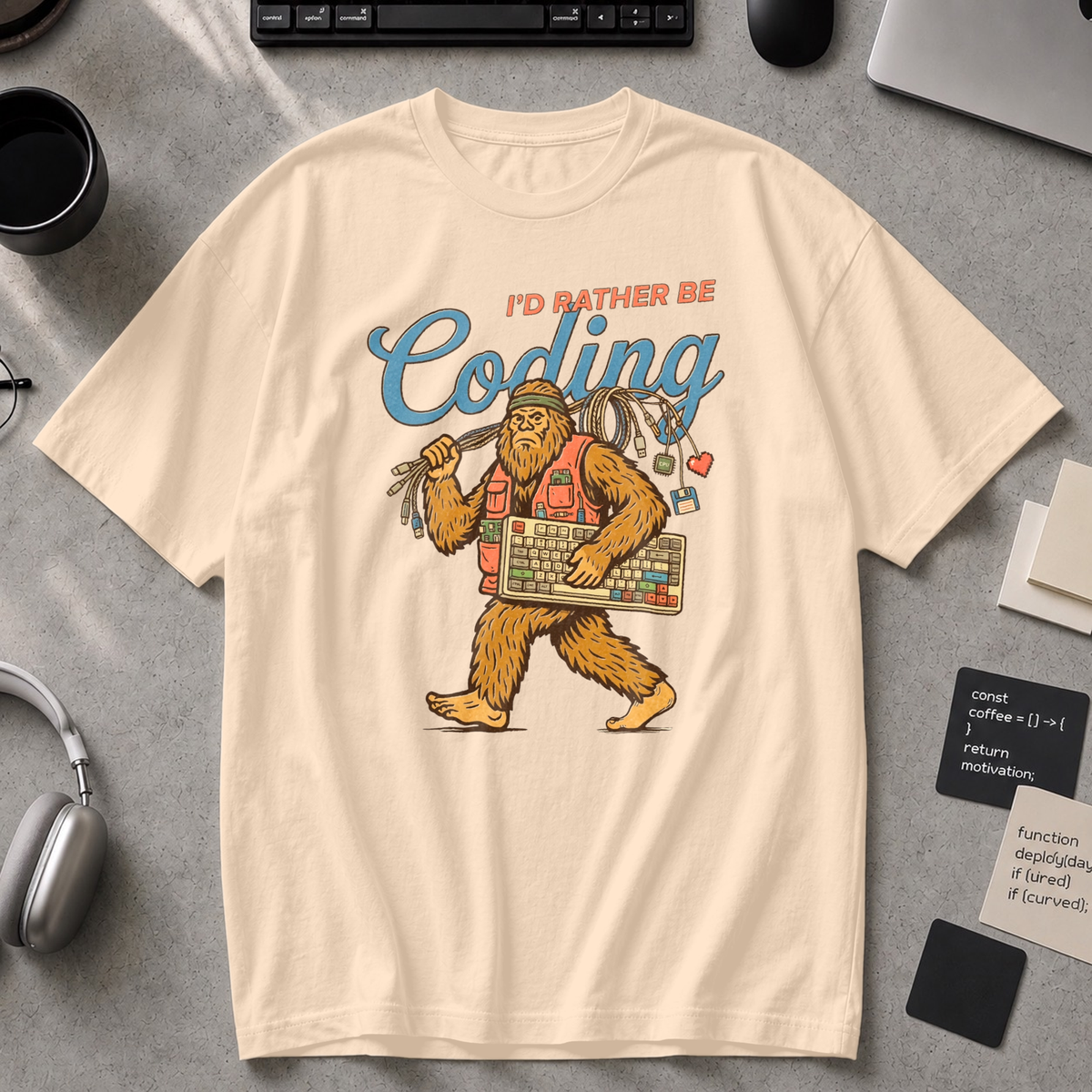I'd Rather Be Coding Bigfoot Premium Shirt - Ivory