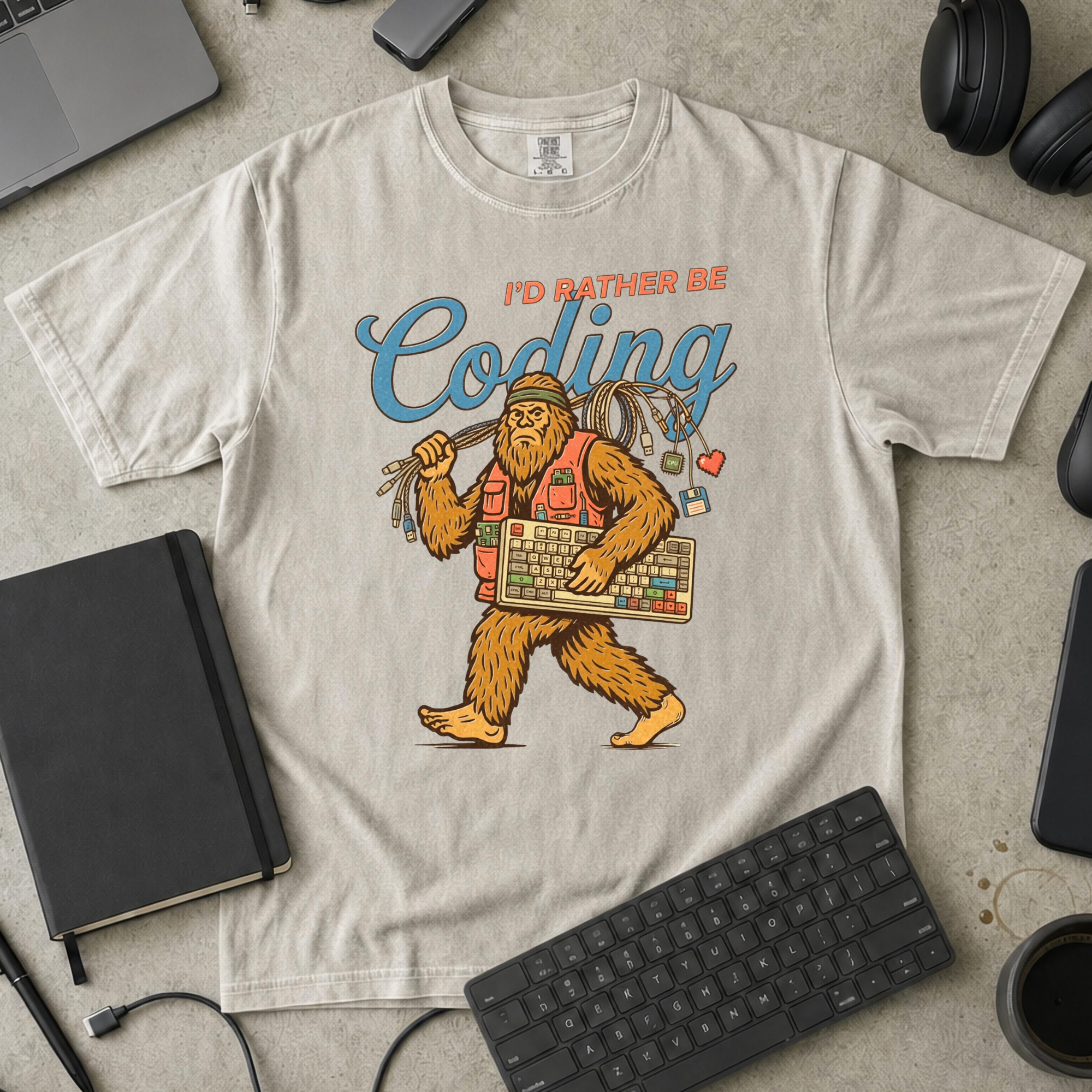 I'd Rather Be Coding Bigfoot Premium Shirt — ivory Premium Shirt mock-up