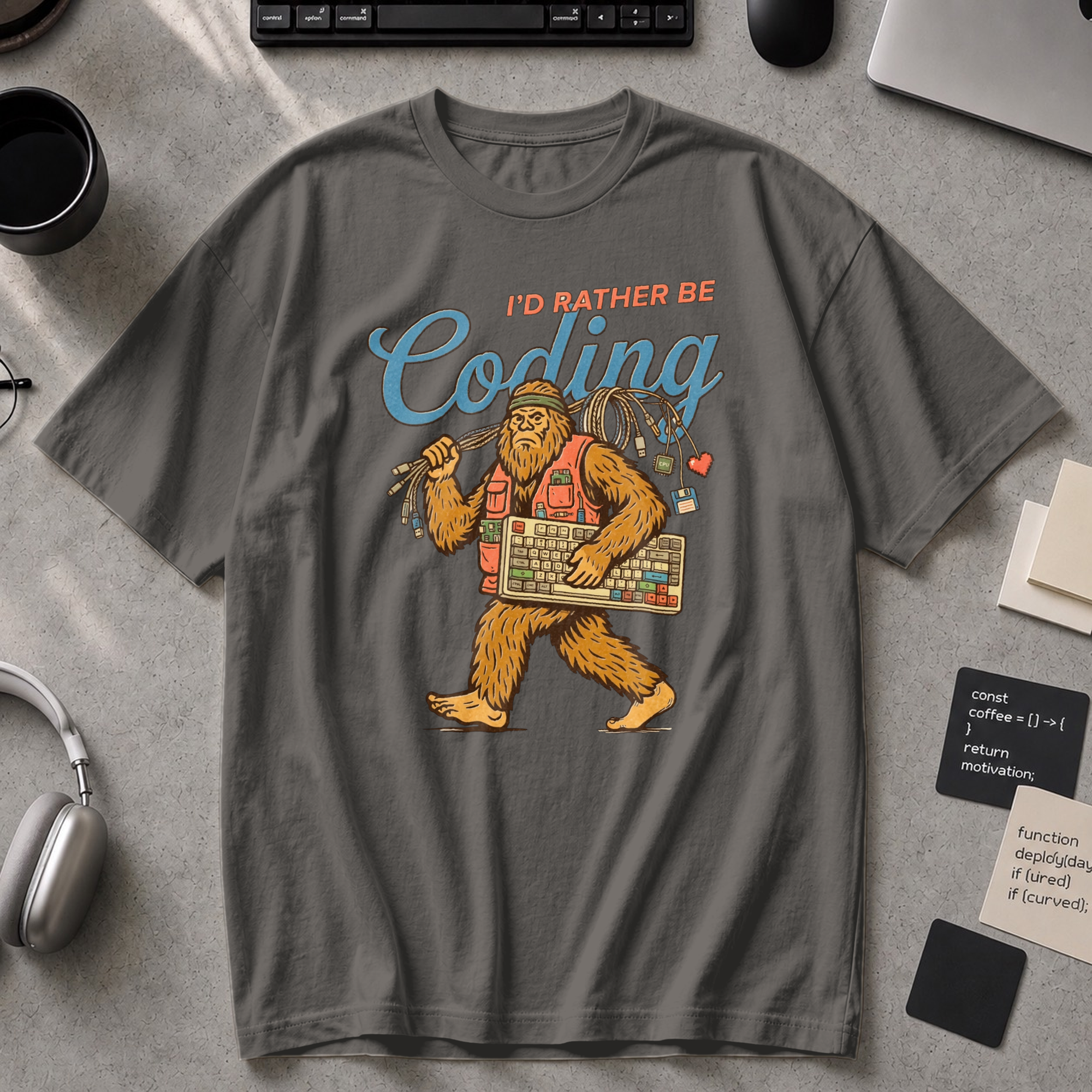 I'd Rather Be Coding Bigfoot Premium Shirt - Pepper