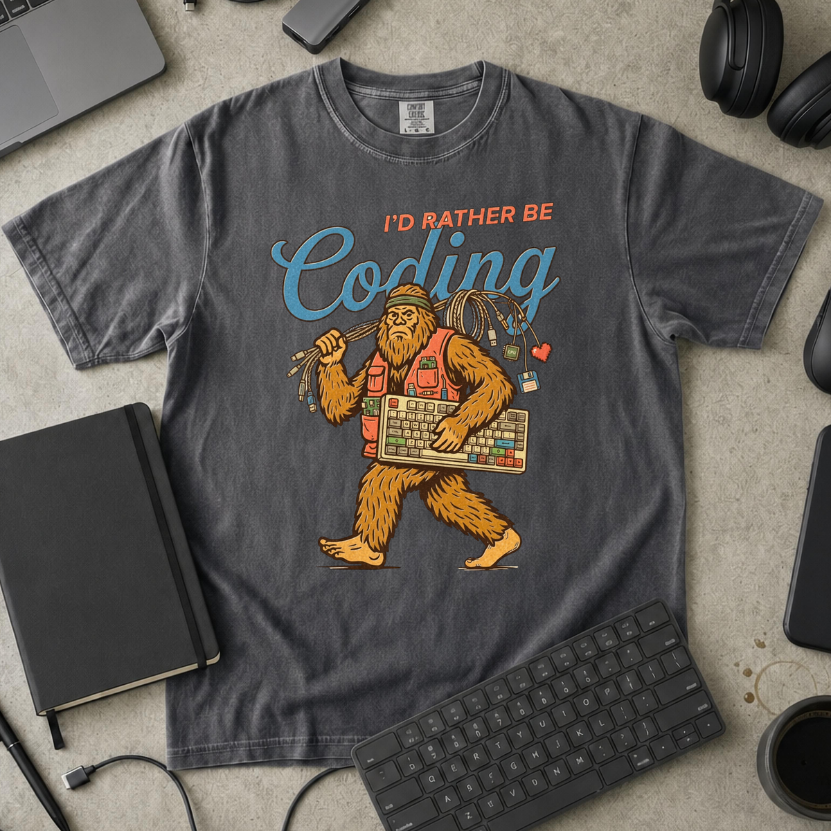 I'd Rather Be Coding Bigfoot Premium Shirt — pepper Premium Shirt mock-up