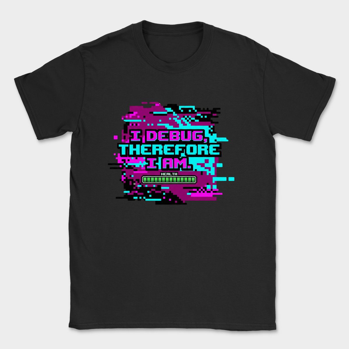 i debug therefore i am glitch shirt — Black