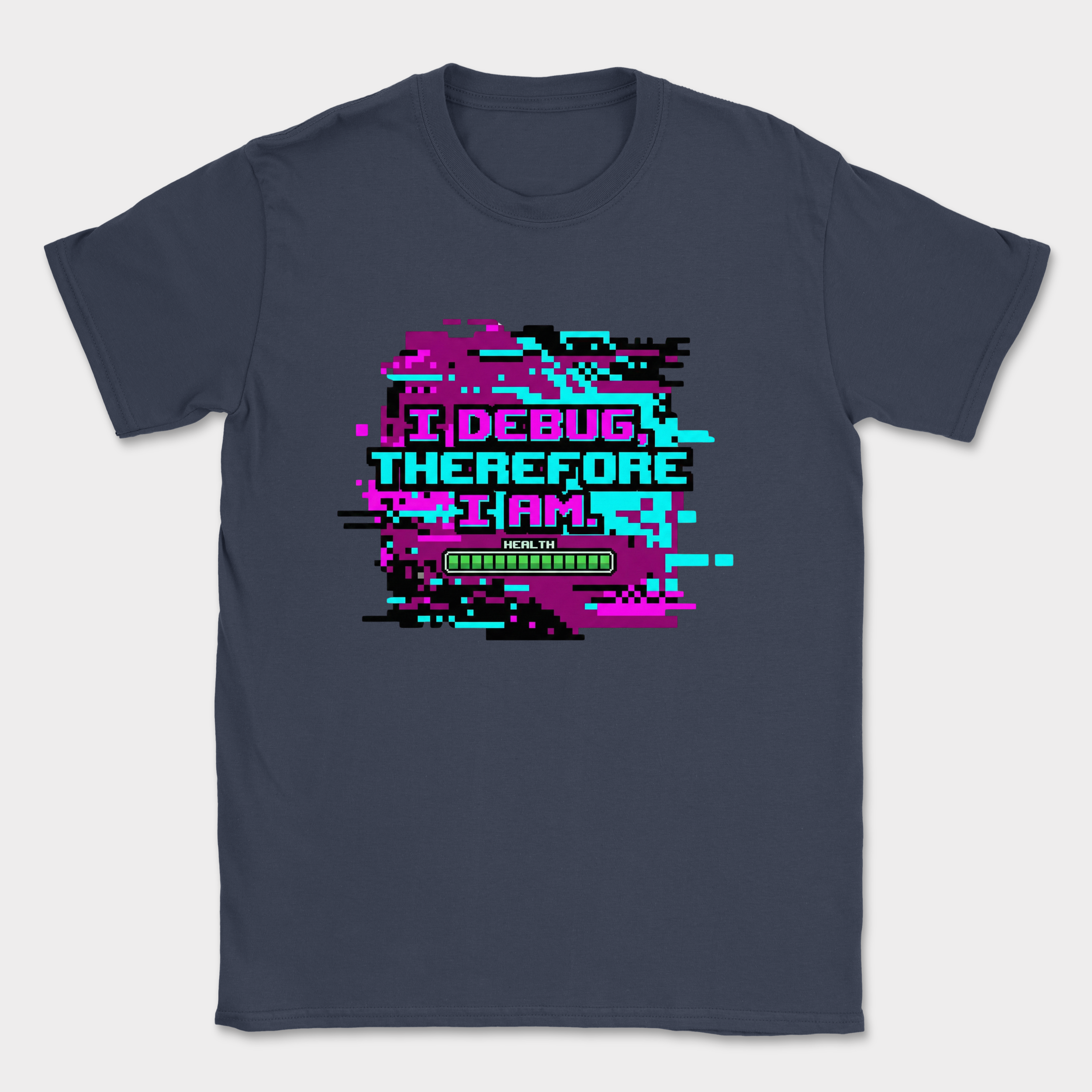 i debug therefore i am glitch shirt — Navy
