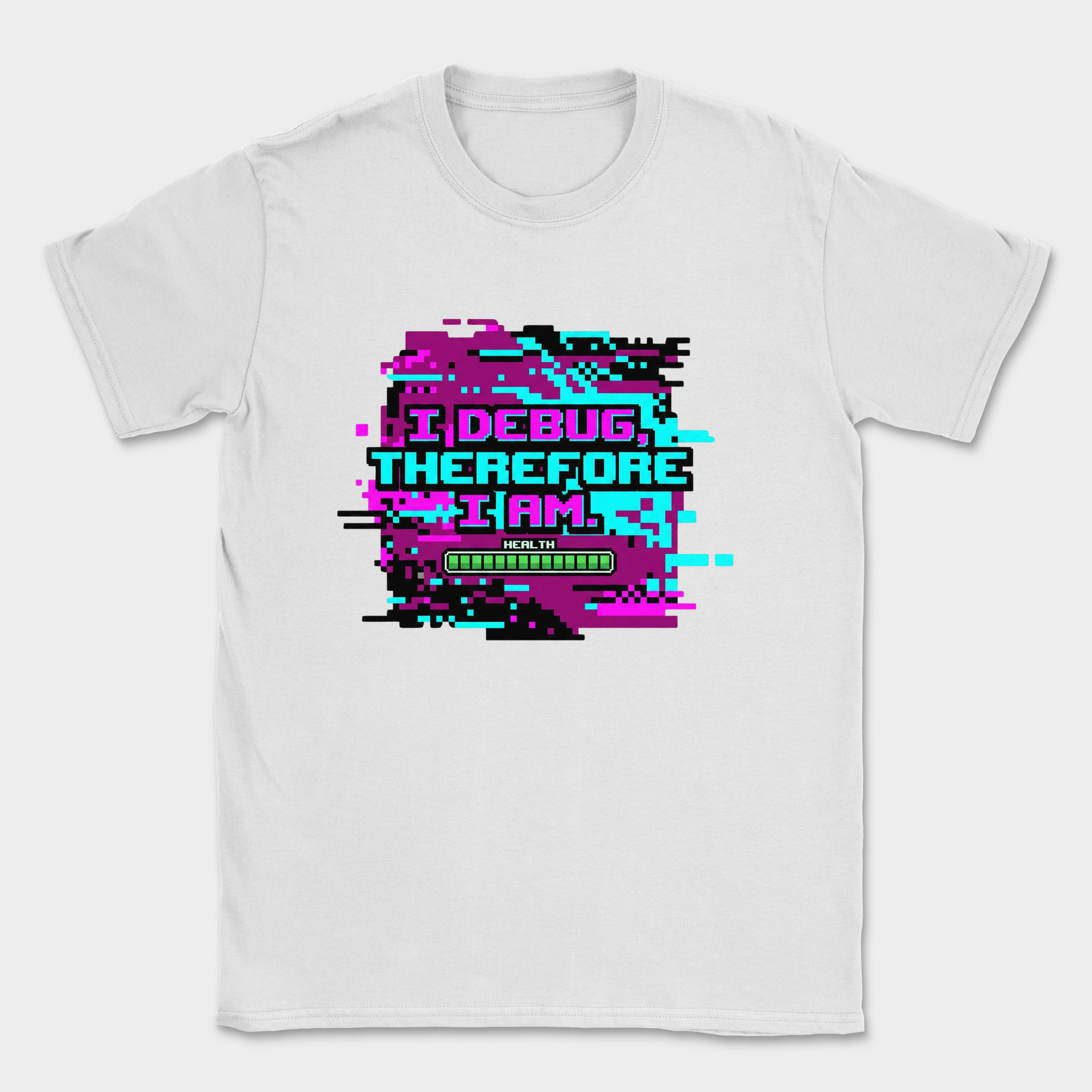 i debug therefore i am glitch shirt — White